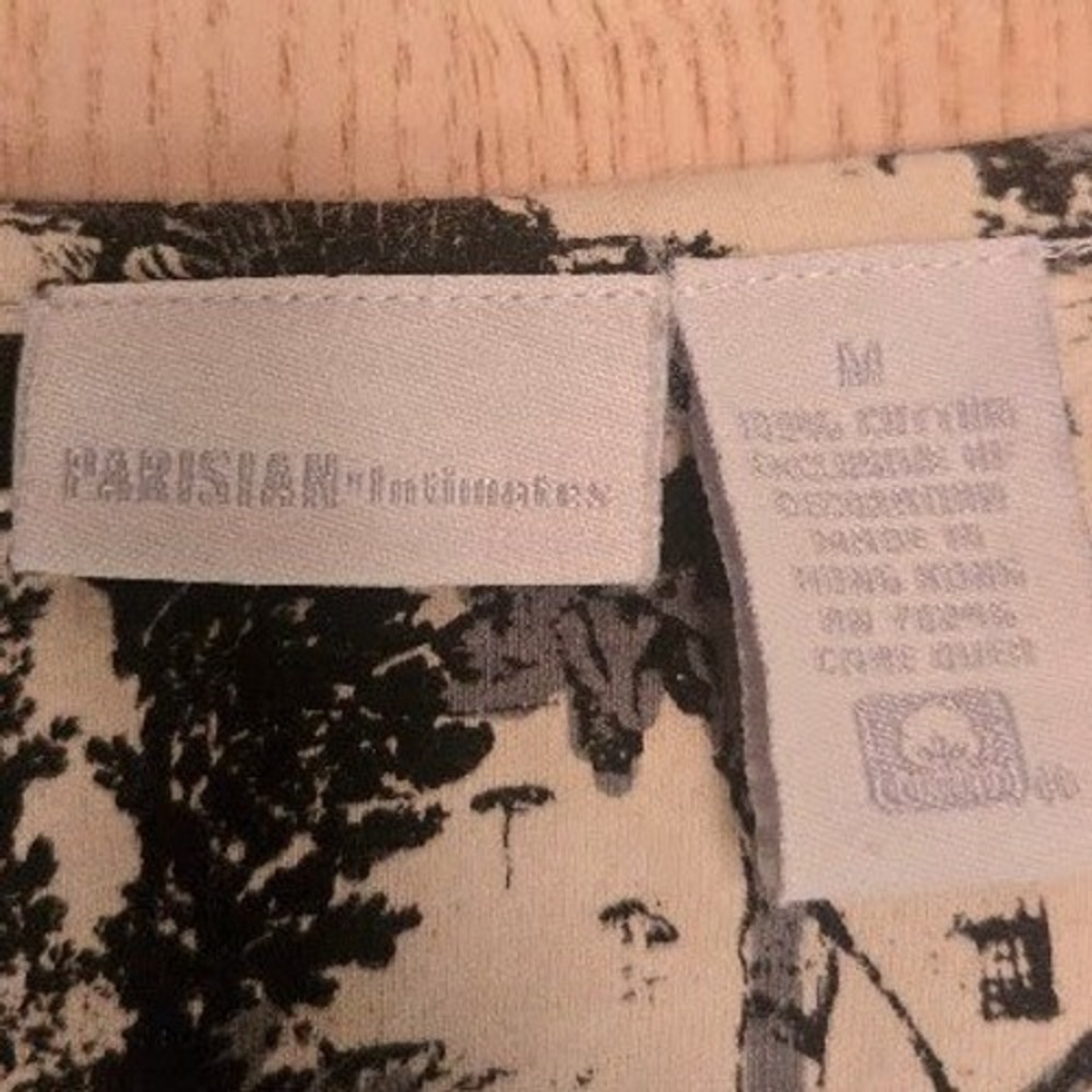 Parisian Intimates Cotton Toile Nightgown Black‎ Cream Lace Trim Size M W0672 - Picture 2 of 5